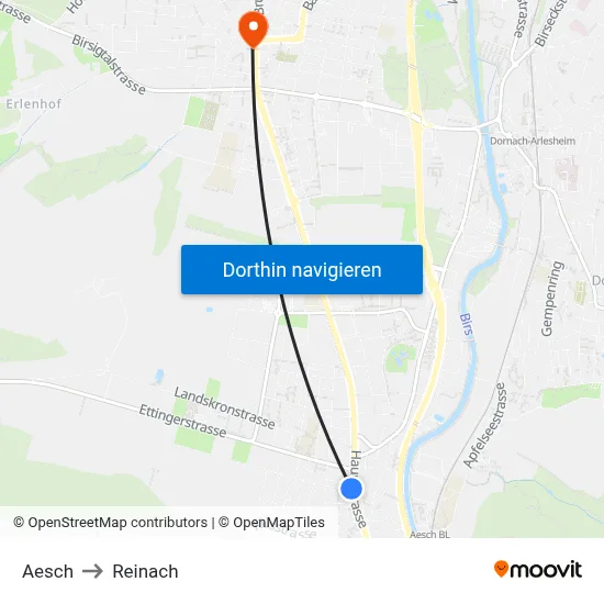 Aesch to Reinach map