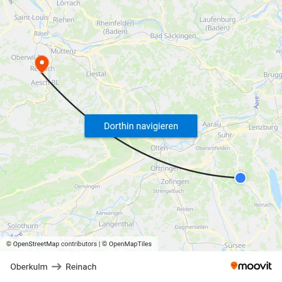 Oberkulm to Reinach map