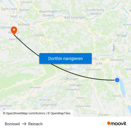 Boniswil to Reinach map