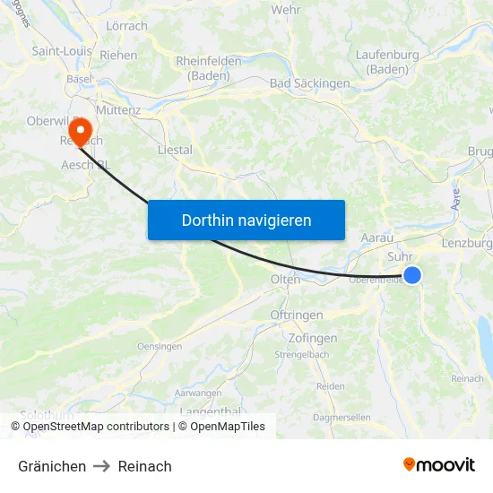 Gränichen to Reinach map