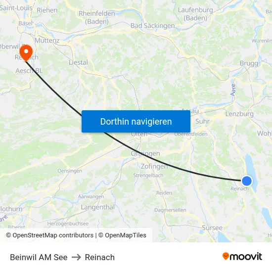 Beinwil AM See to Reinach map