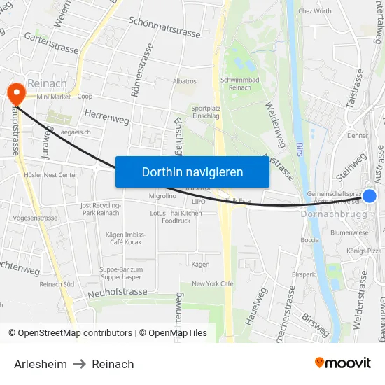 Arlesheim to Reinach map