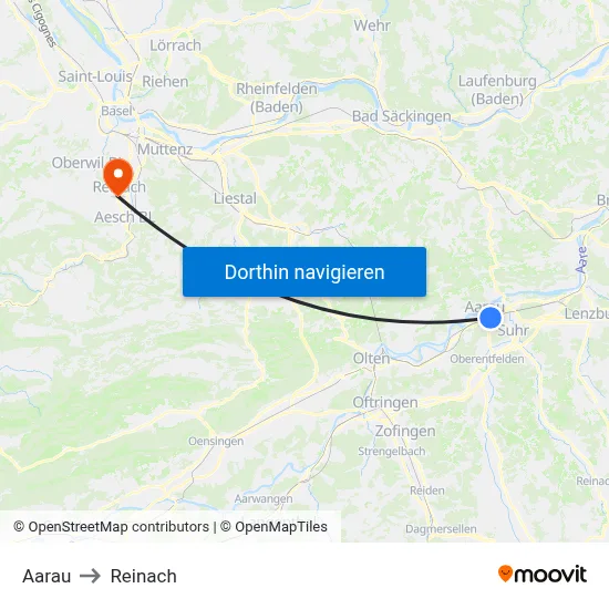 Aarau to Reinach map