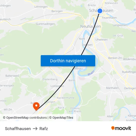 Schaffhausen to Rafz map