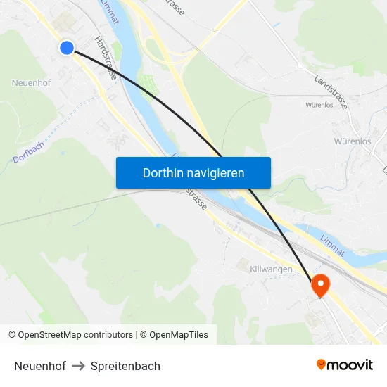 Neuenhof to Spreitenbach map