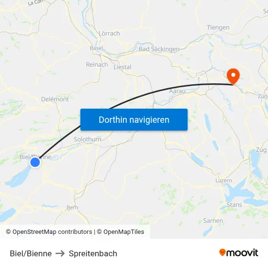Biel/Bienne to Spreitenbach map