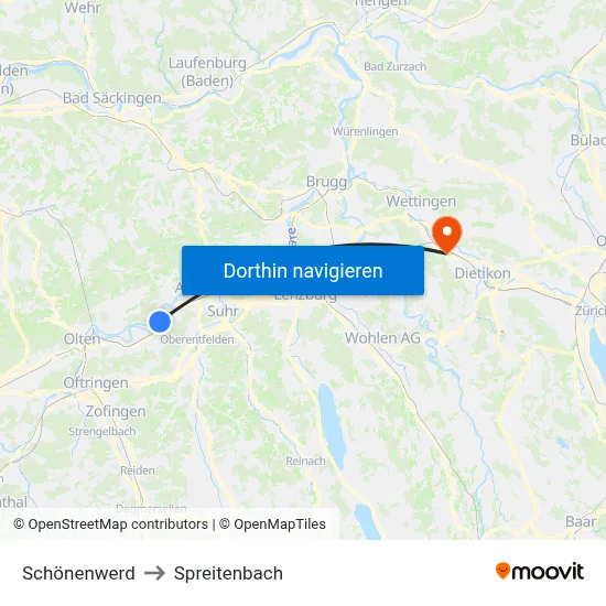 Schönenwerd to Spreitenbach map