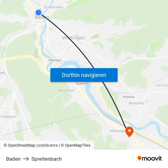 Baden to Spreitenbach map
