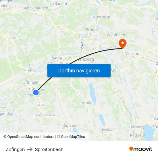 Zofingen to Spreitenbach map