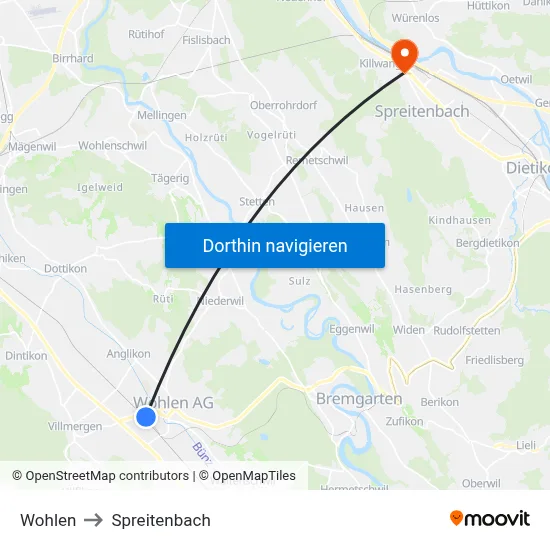Wohlen to Spreitenbach map