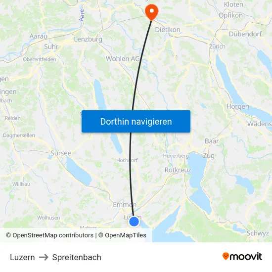 Luzern to Spreitenbach map