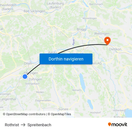 Rothrist to Spreitenbach map