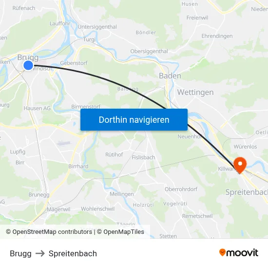 Brugg to Spreitenbach map