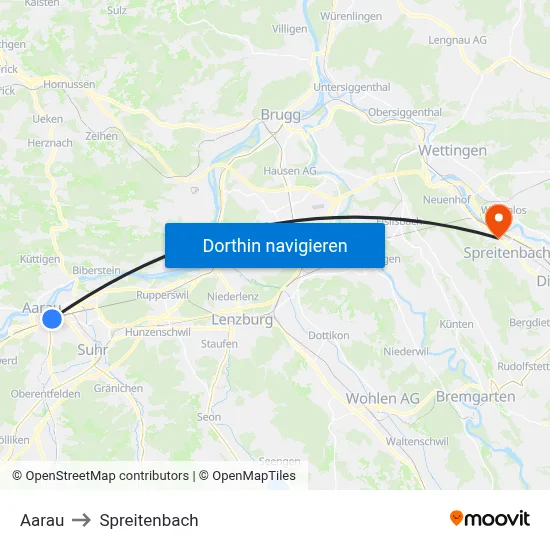 Aarau to Spreitenbach map