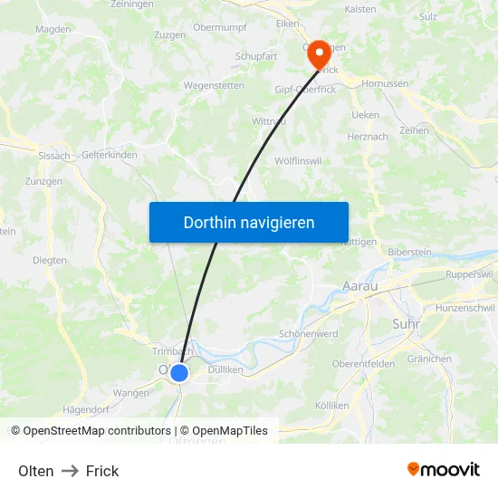 Olten to Frick map