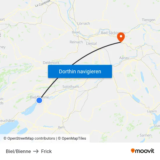 Biel/Bienne to Frick map