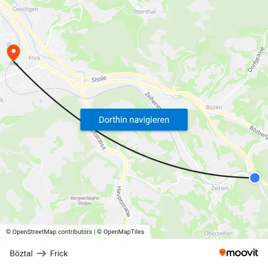 Böztal to Frick map
