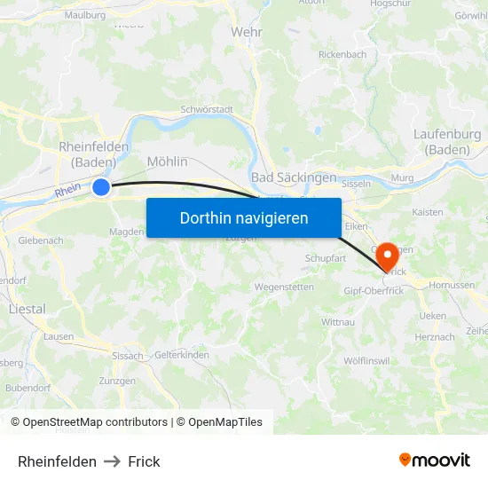 Rheinfelden to Frick map