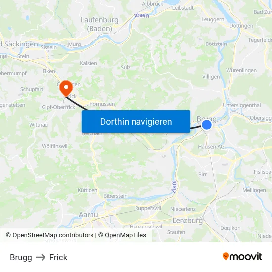 Brugg to Frick map