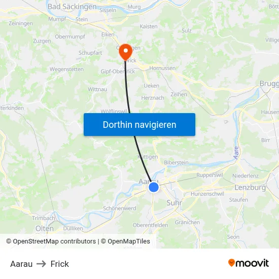 Aarau to Frick map