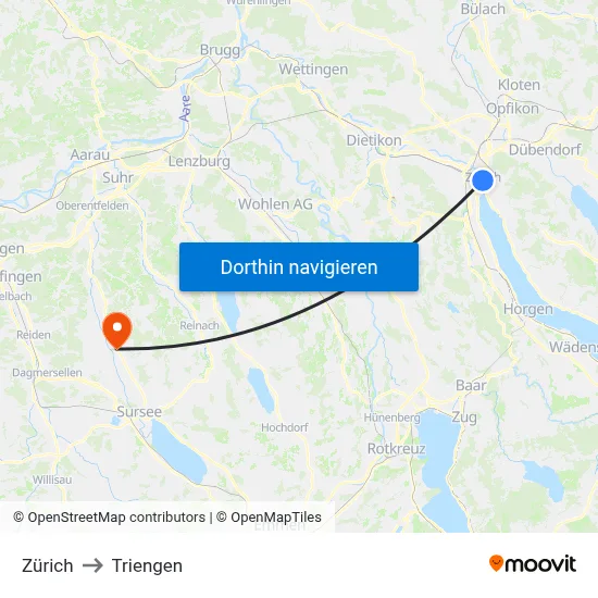Zürich to Triengen map