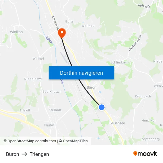 Büron to Triengen map