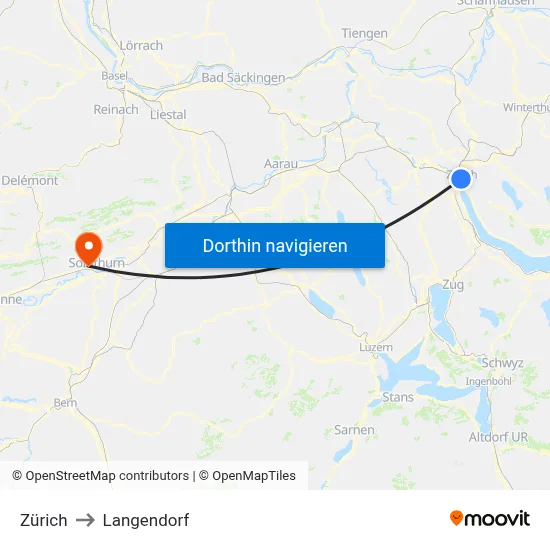 Zürich to Langendorf map