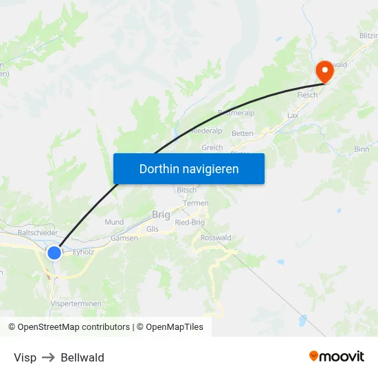 Visp to Bellwald map