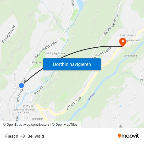 Fiesch to Bellwald map