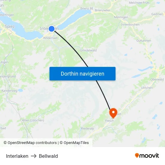 Interlaken to Bellwald map