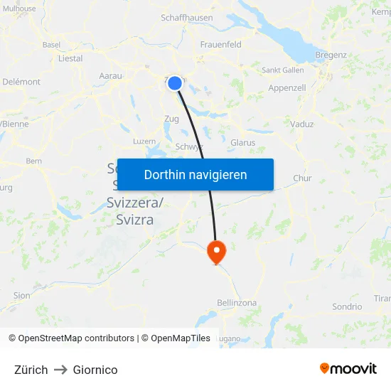 Zürich to Giornico map