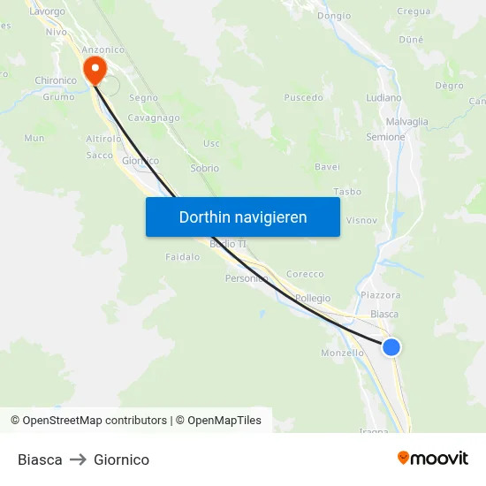 Biasca to Giornico map