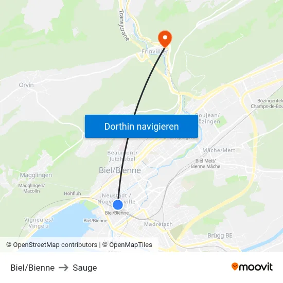 Biel/Bienne to Sauge map