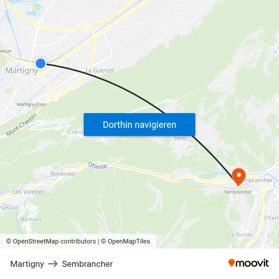Martigny to Sembrancher map