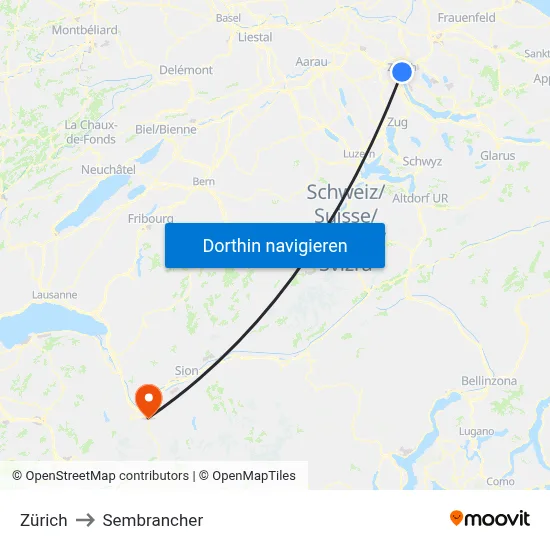 Zürich to Sembrancher map