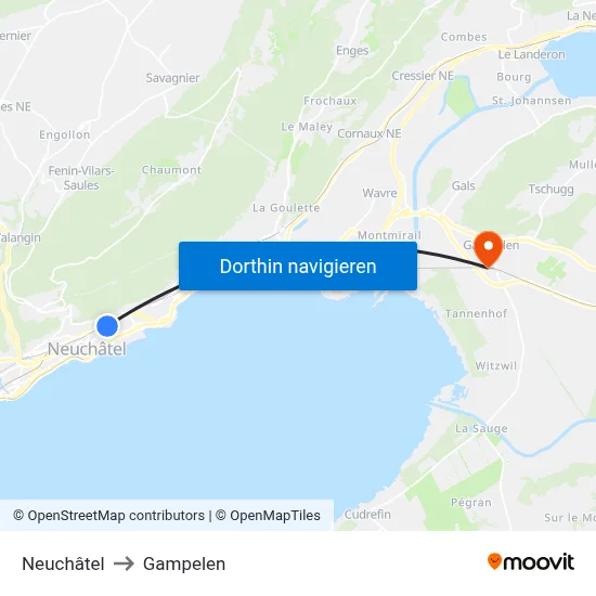 Neuchâtel to Gampelen map