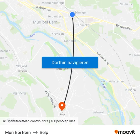 Muri Bei Bern to Belp map