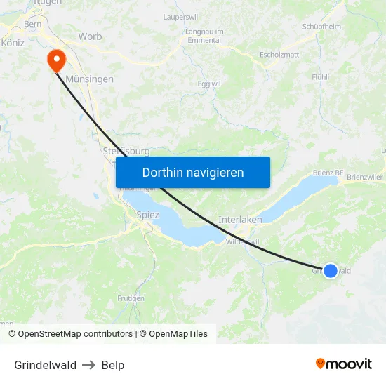 Grindelwald to Belp map