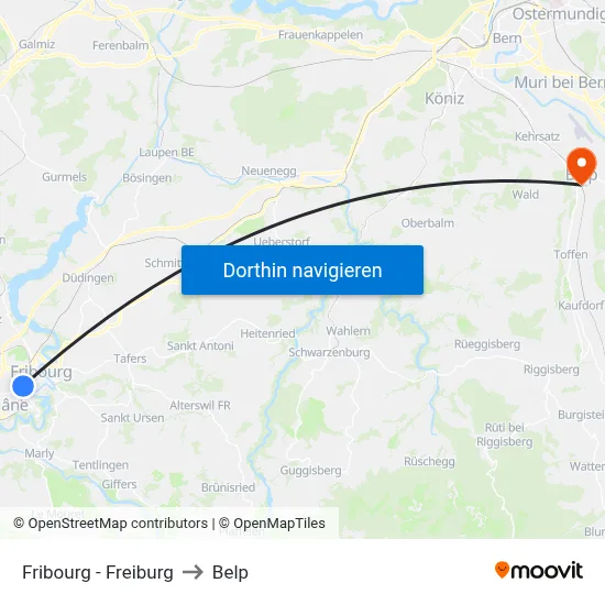 Fribourg - Freiburg to Belp map