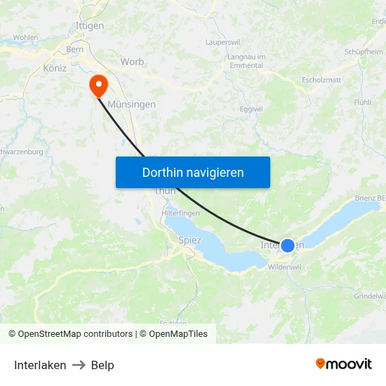 Interlaken to Belp map