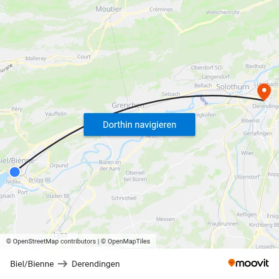 Biel/Bienne to Derendingen map
