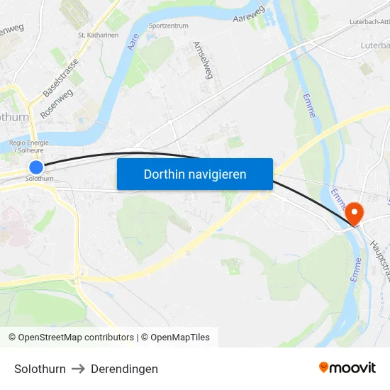 Solothurn to Derendingen map