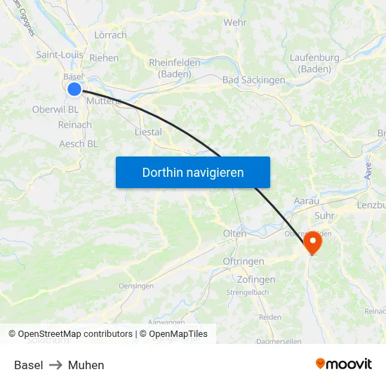 Basel to Muhen map