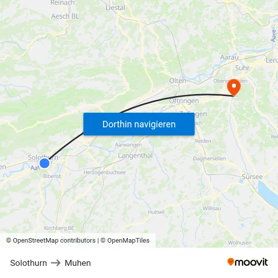 Solothurn to Muhen map