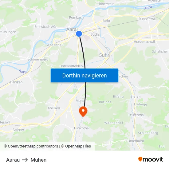 Aarau to Muhen map