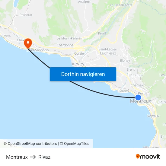 Montreux to Rivaz map