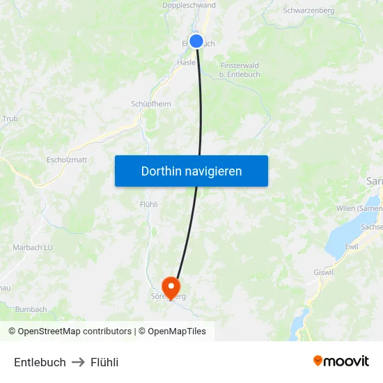 Entlebuch to Flühli map