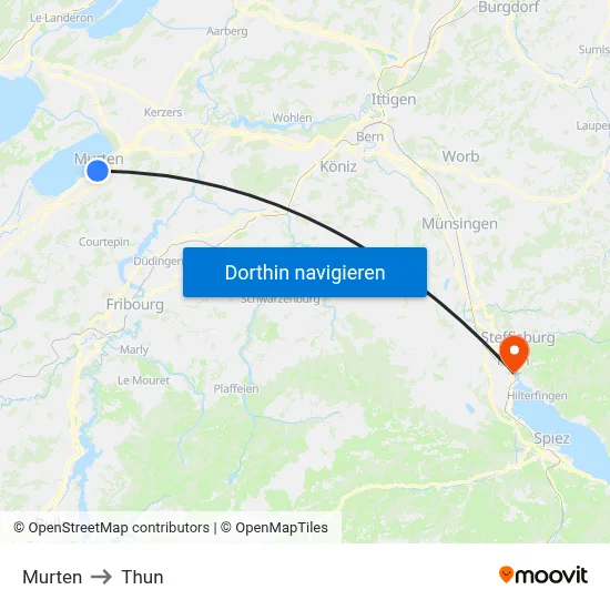 Murten to Thun map