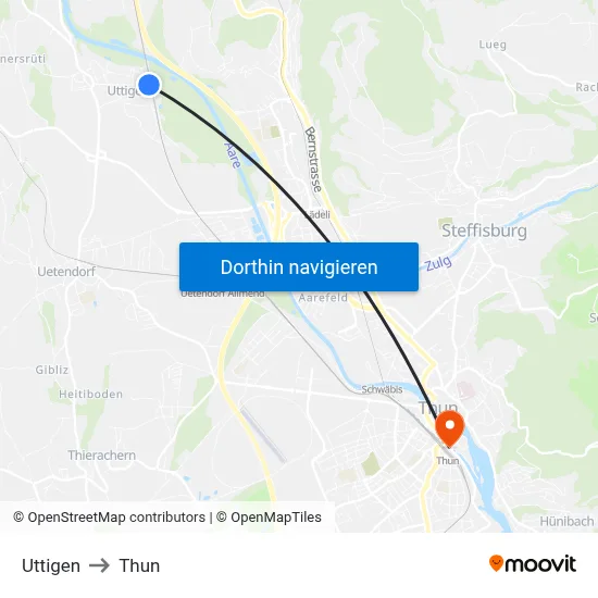 Uttigen to Thun map