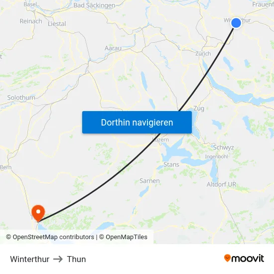 Winterthur to Thun map
